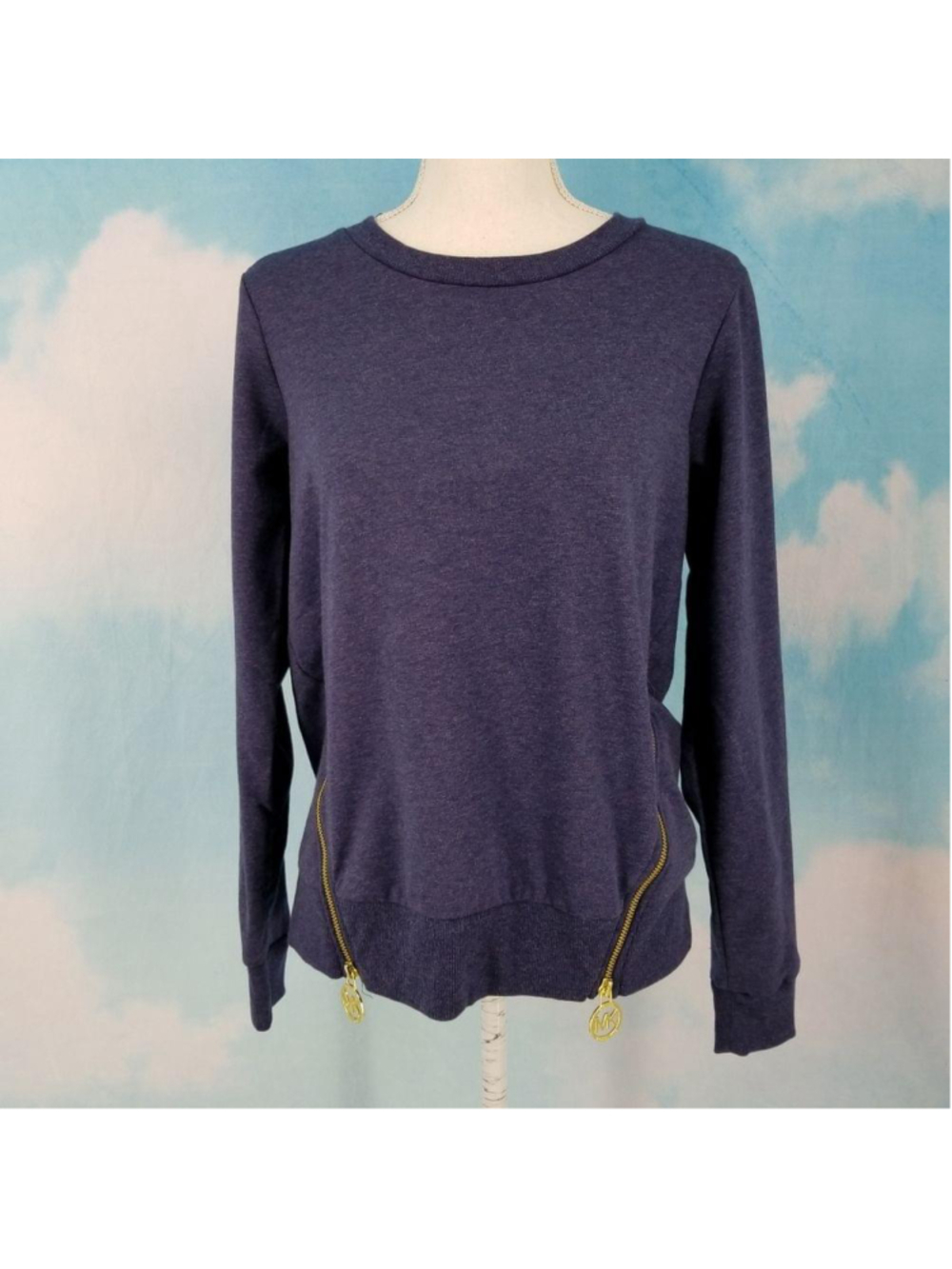 Michael Kors True Navy Sweater Small NWT Gold Zip Detail Pullover